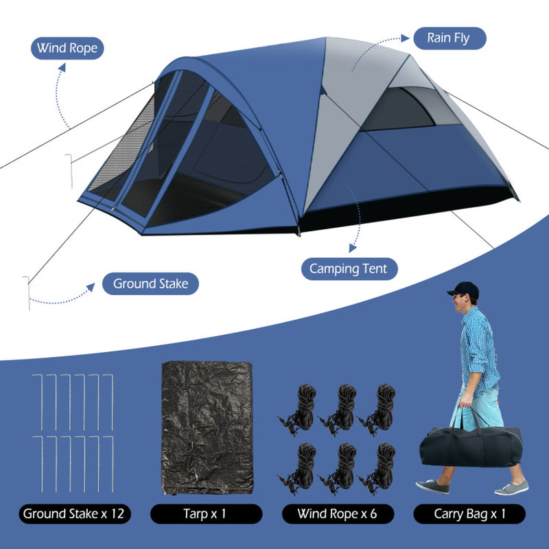 Professional title: "Spacious 6-Person Camping Dome Tent with Screen Room Porch and Detachable Rainfly"