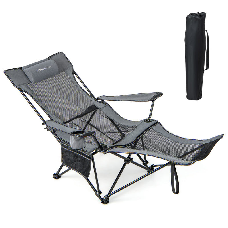 Professional title: "Khaki Camping Lounge Chair with Detachable Footrest and Adjustable Backrest"