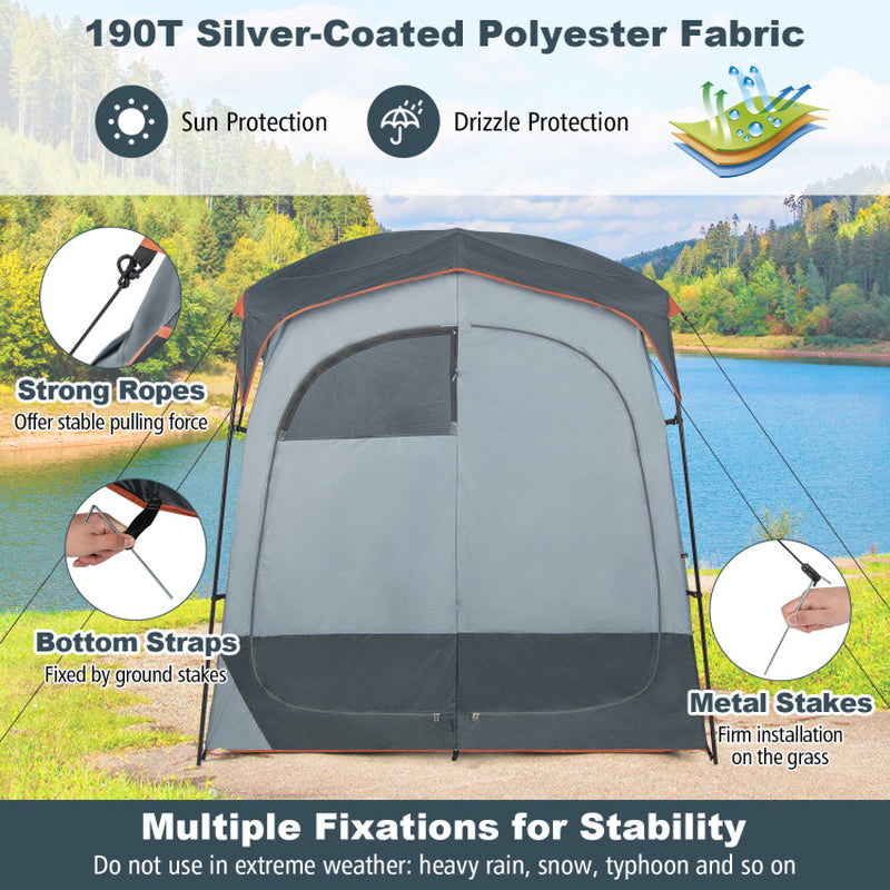 Professional title: ```Two-Room Oversized Privacy Shower Tent with Removable Rain Fly and Interior Pocket in Gray```