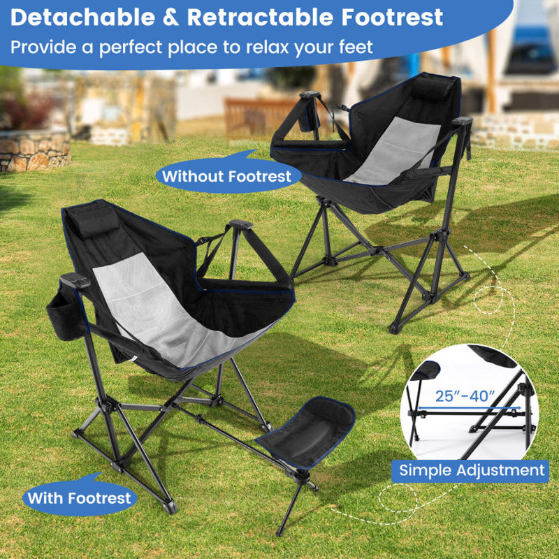 Professional title: "Portable Hammock Camping Chair with Retractable Footrest and Carrying Bag in Navy Color"