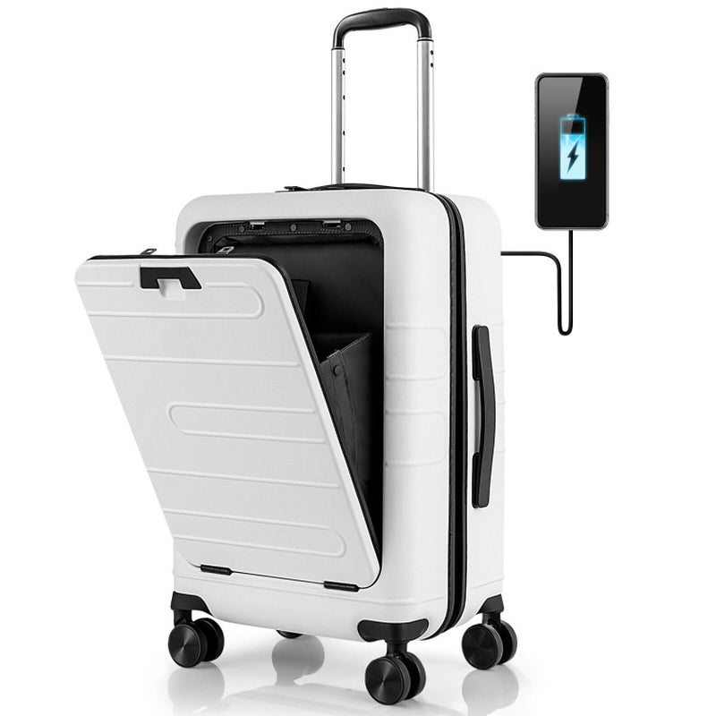 Professional title: "20-Inch PC Hardside Carry-On Luggage with TSA Lock, Front Pocket, and USB Port in Black"