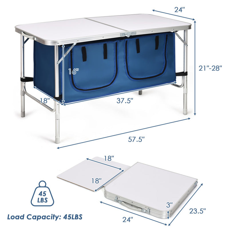 Professional title: ```Blue Height Adjustable Folding Camping Table```