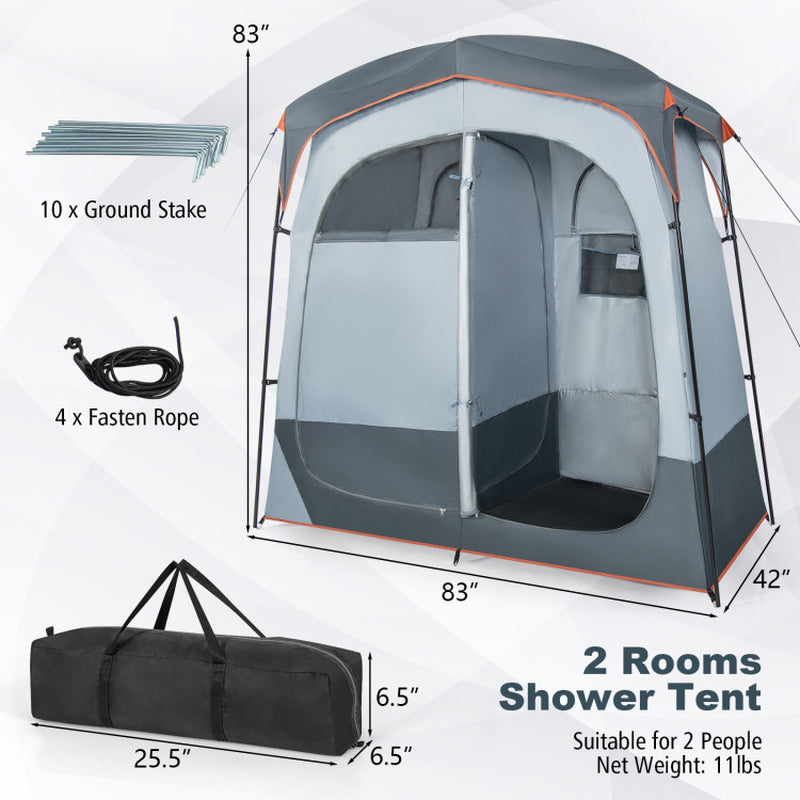 Professional title: ```Two-Room Oversized Privacy Shower Tent with Removable Rain Fly and Interior Pocket in Gray```