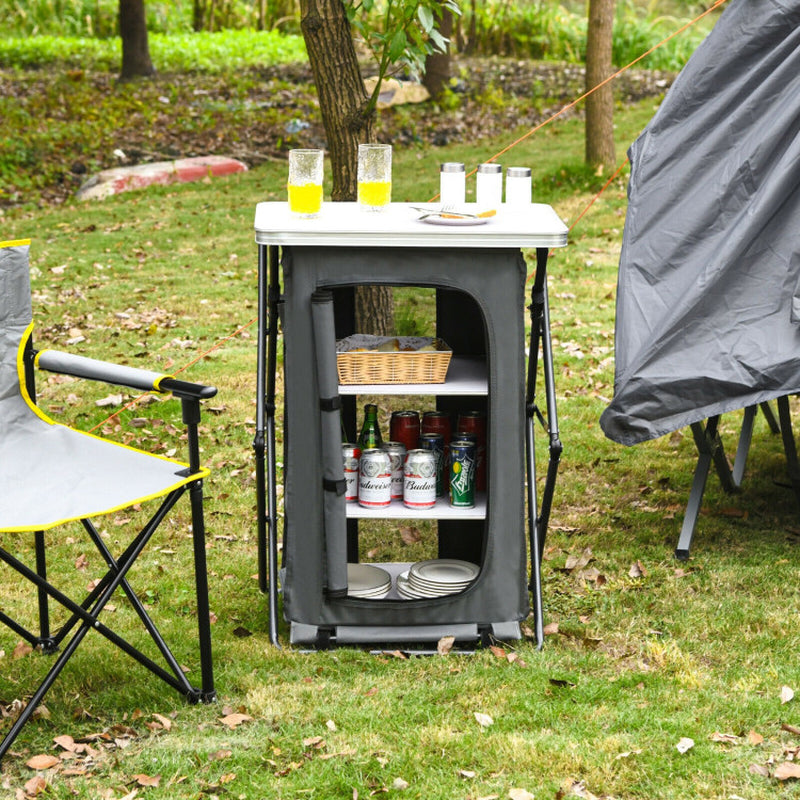 Professional title: "Portable Camping Storage Cabinet with Three Shelves and Travel Bag - Large"