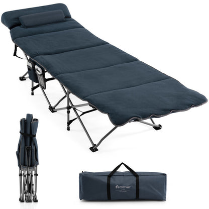 Professional title: "Portable Folding Camping Cot with Mattress and Carry Bag - Blue"