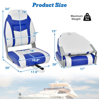 Professional title: ```Set of 2 High Back Folding Boat Seats with Sponge Cushion in Blue Color```