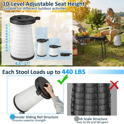 Professional title: "3-Piece Folding Camping Table and Stool Set with 2 Retractable LED Stools in Black Color"