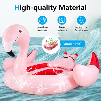 Professional title: "Inflatable Flamingo Floating Island for 6 People with Cup Holders, Ideal for Pool and River Use"