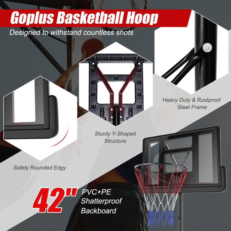 Height Adjustable Portable Shatterproof Backboard Basketball Hoop with 2 Nets