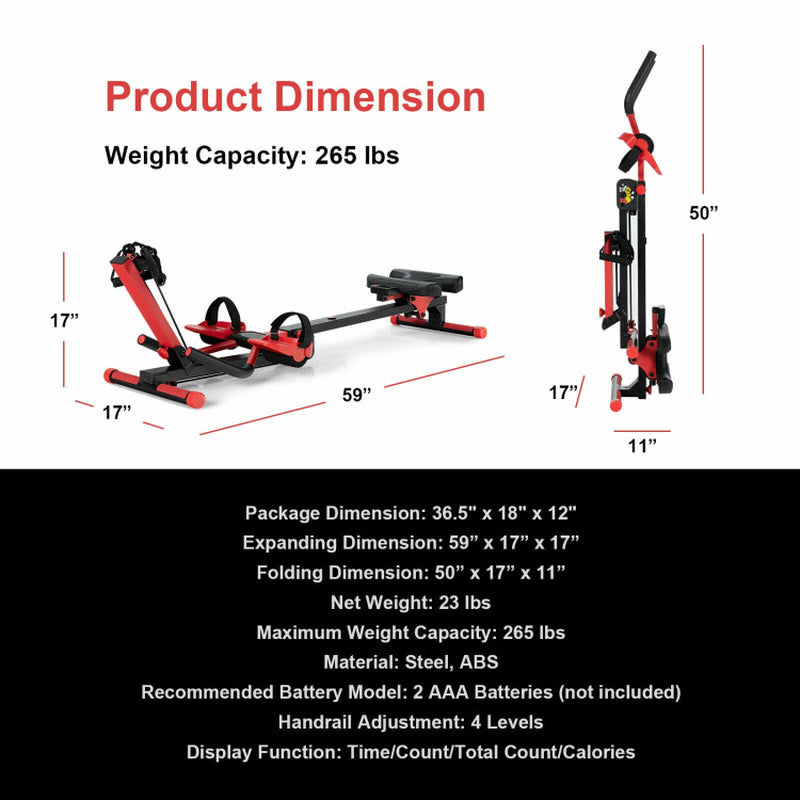 4-In-1 Folding Rowing Machine with Control Panel for Home Gym