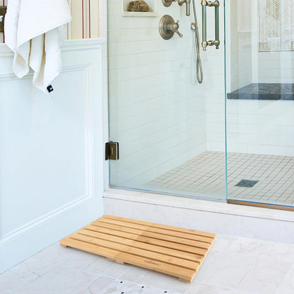 Natural Bamboo Bath Mat with Non-Slip Pads and Slatted Design