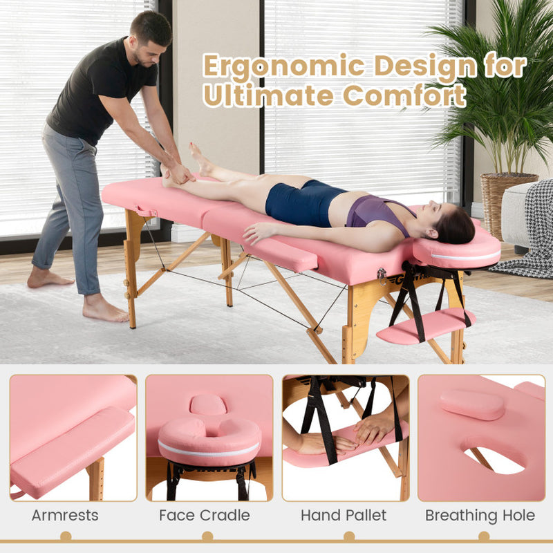 Pink Portable Facial Spa Bed with Adjustable Features and Carry Case