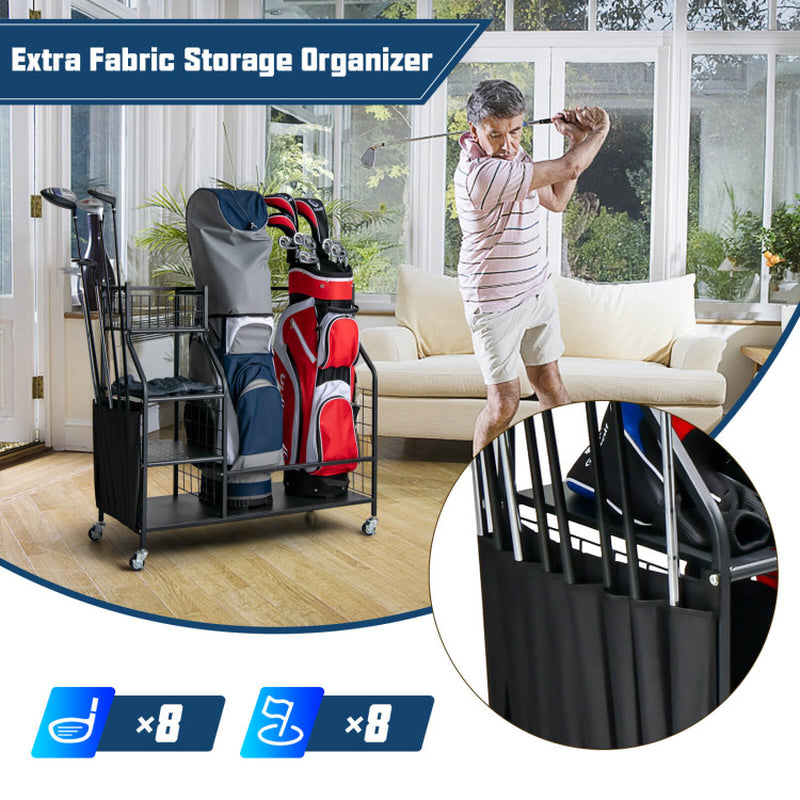 Double Golf Bag Organizer with Lockable Universal Wheels