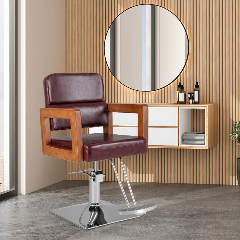 Red Hydraulic Salon Chair with 360 Degree Swivel for Hair Stylists