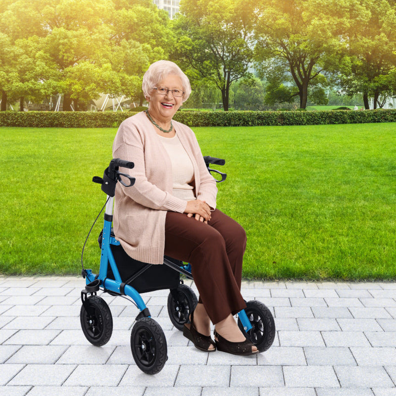 Blue Height Adjustable Foldable Rolling Walker with Seat for Seniors