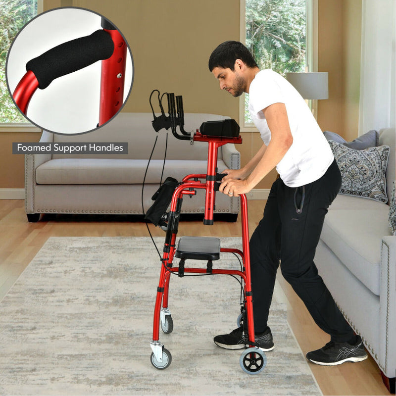 Silver Folding Rollator Walker with Brakes, Flip-Up Seat, and Bag - Multifunctional