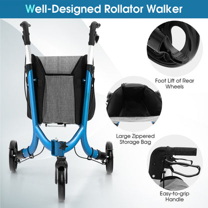 Blue 3-Wheel Rolling Walker with Adjustable Handle