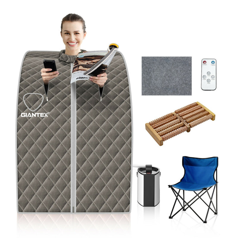 Portable Personal Steam Sauna Spa with 3L Blast-Proof Steamer Chair in Coffee Color