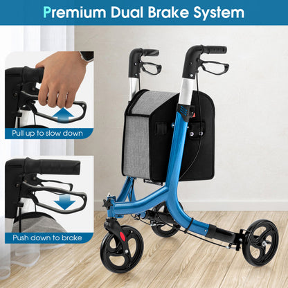 Red 3-Wheel Rolling Walker with Adjustable Handle