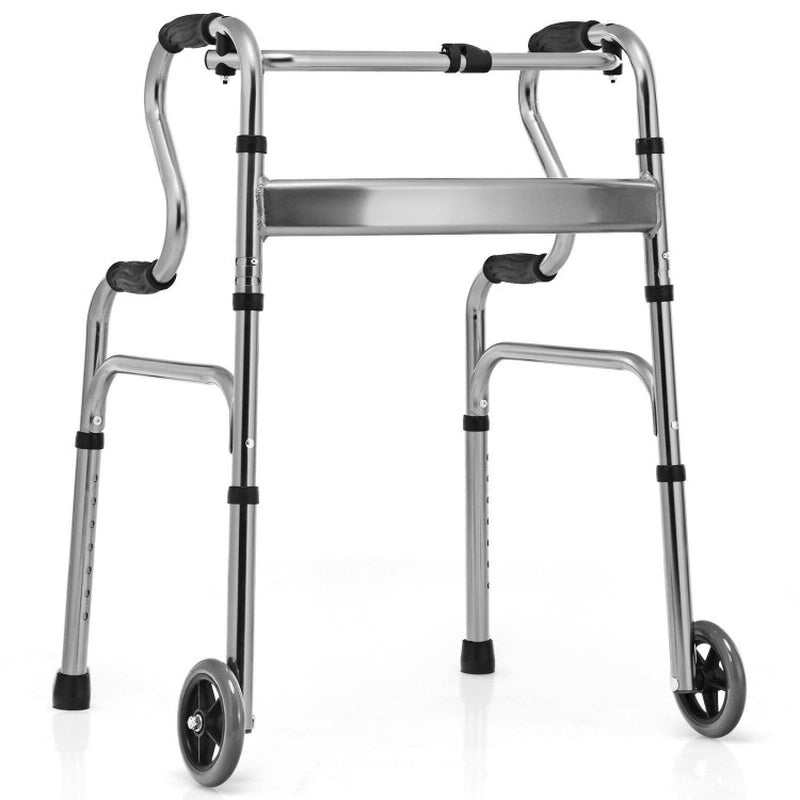 Blue Aluminum Heavy-Duty Folding Stand-Assist Walker with Wheels