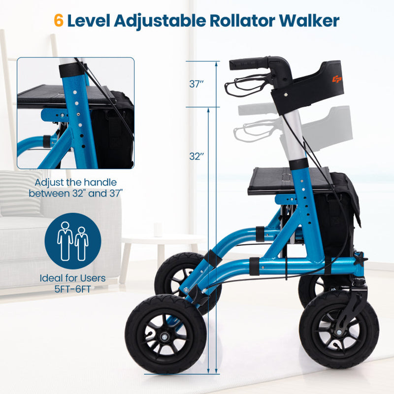 Adjustable Rollator Walker with Seat for Seniors in Purple, Foldable and Height-Adjustable