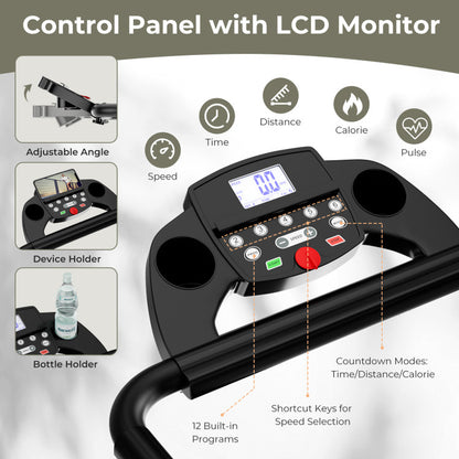 Folding Treadmill with 12 Preset Programs and LCD Display-Black