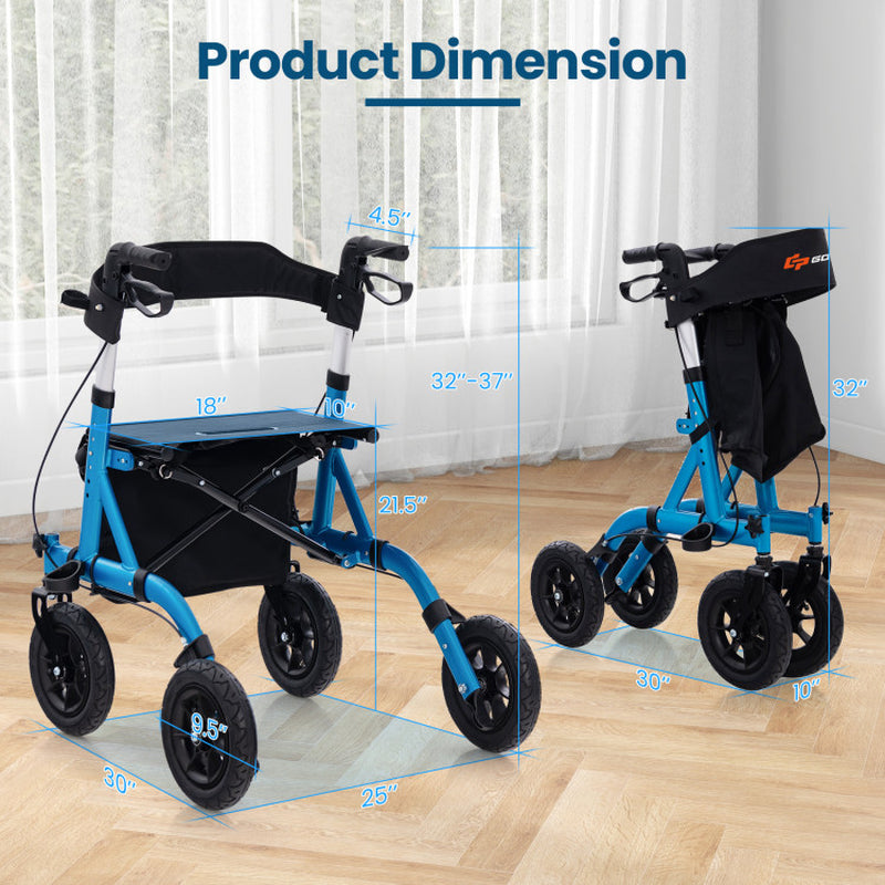 Adjustable Rollator Walker with Seat for Seniors in Purple, Foldable and Height-Adjustable