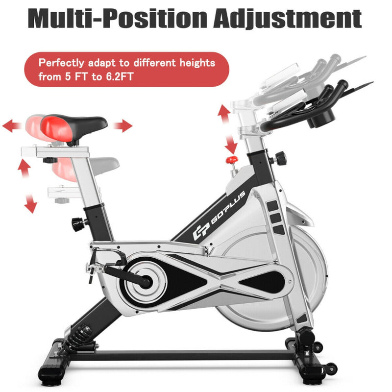 Stationary Silent Belt Adjustable Exercise Bike with Phone Holder and Electronic Display-Black