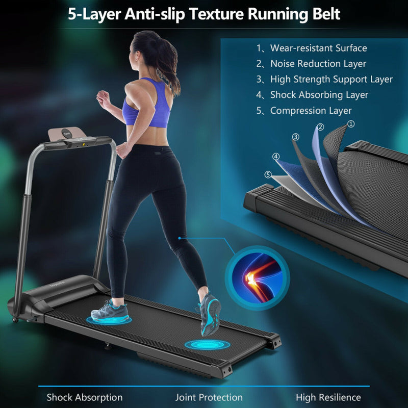 Compact Folding Treadmill with Touch Screen APP Control-Black