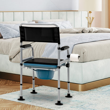 Multifunctional Folding Bedside Commode Chair with Removable Bucket and Towel Holder