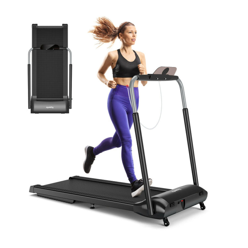 Compact Folding Treadmill with Touch Screen APP Control-Black