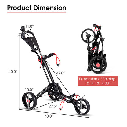 Foldable 3 Wheel Golf Pull Push Cart Trolley