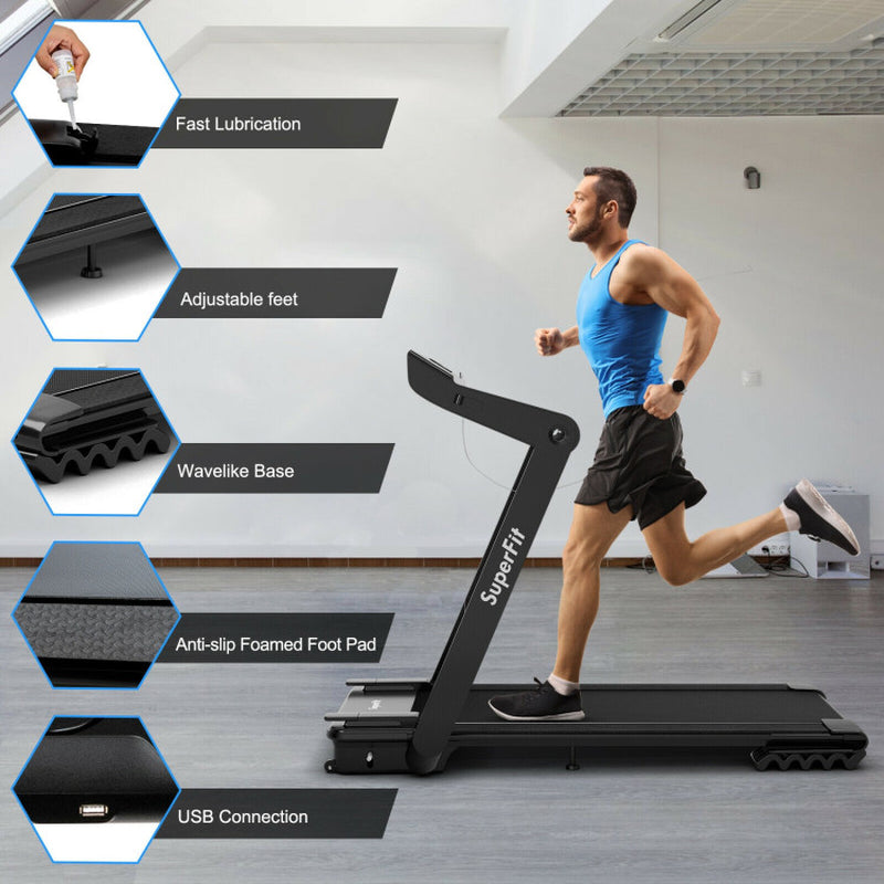 4.0HP Foldable Electric Treadmill Jogging Machine with Speaker Led-Black