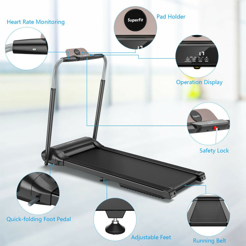 Compact Folding Treadmill with Touch Screen APP Control-Black