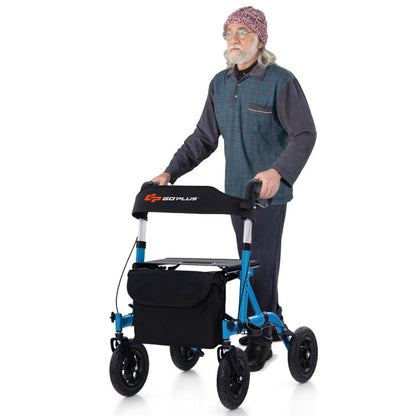 Adjustable Rollator Walker with Seat for Seniors in Purple, Foldable and Height-Adjustable