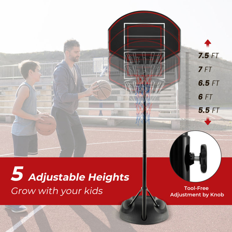 5.5 to 7.5 FT Adjustable Portable Basketball Hoop System with Anti-Rust Stand and Wheels