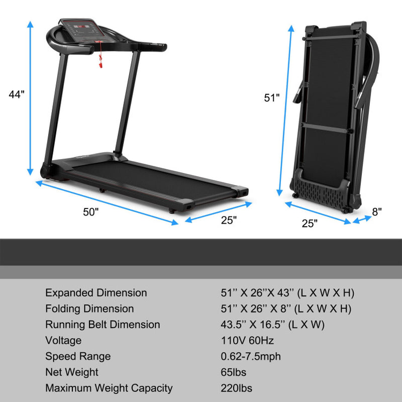 2.25HP Electric Folding Treadmill with HD LED Display and APP Control Speaker