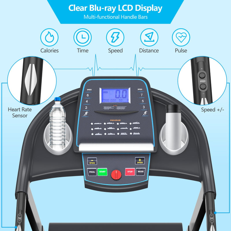 2.25 HP Folding Electric Motorized Power Treadmill with Blue Backlit LCD Display