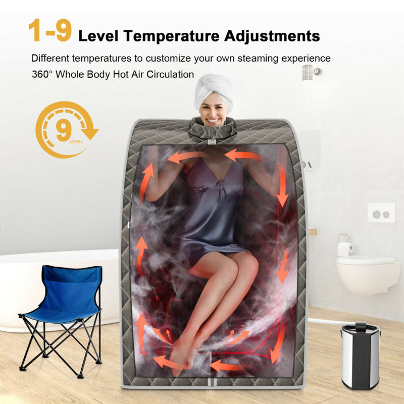 Portable Personal Steam Sauna Spa with 3L Blast-Proof Steamer Chair in Coffee Color