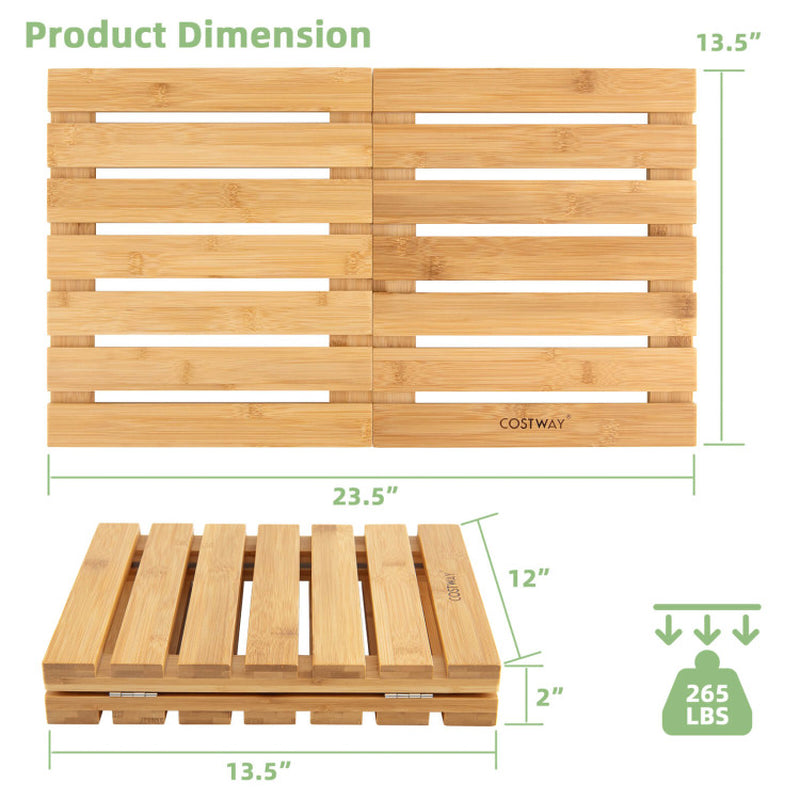 Natural Bamboo Bath Mat with Non-Slip Pads and Slatted Design