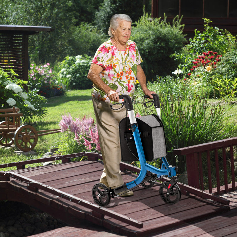 Blue 3-Wheel Rolling Walker with Adjustable Handle