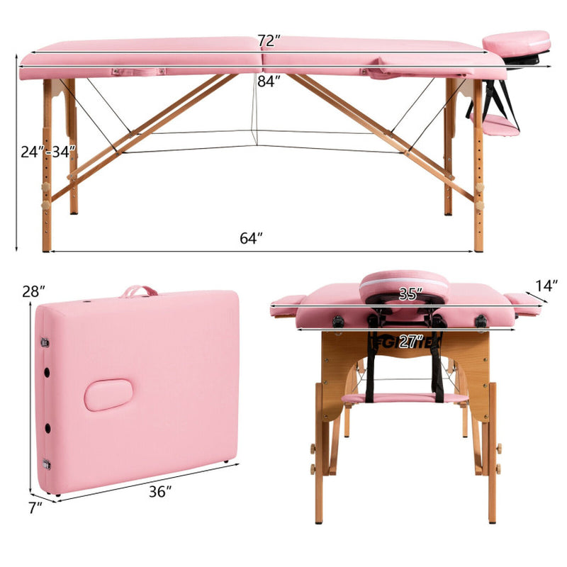 Pink Portable Facial Spa Bed with Adjustable Features and Carry Case