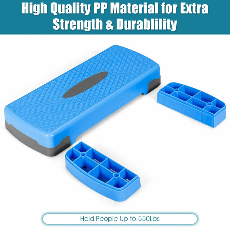 26 Inch Height Adjustable Aerobic Exercise Step Deck with Non-Slip Surface-Blue