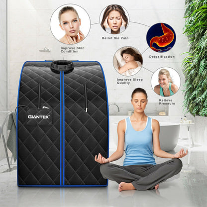 Portable Far Infrared Sauna with Heating Foot Pad and Chair in Black