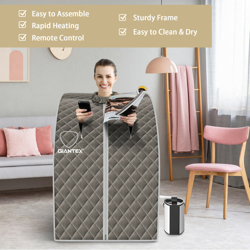 Portable Personal Steam Sauna Spa with 3L Steamer Chair in Gray