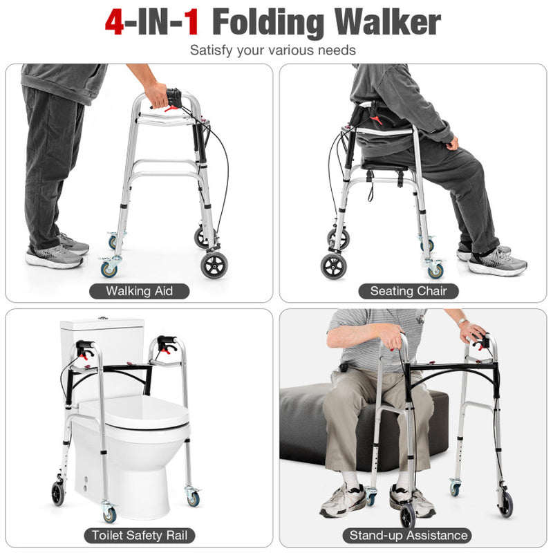 Aluminum Walker with Height Adjustment, Rolling Wheels, and Brakes