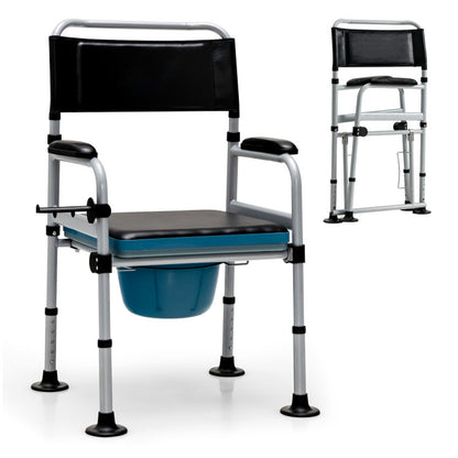 Multifunctional Folding Bedside Commode Chair with Removable Bucket and Towel Holder