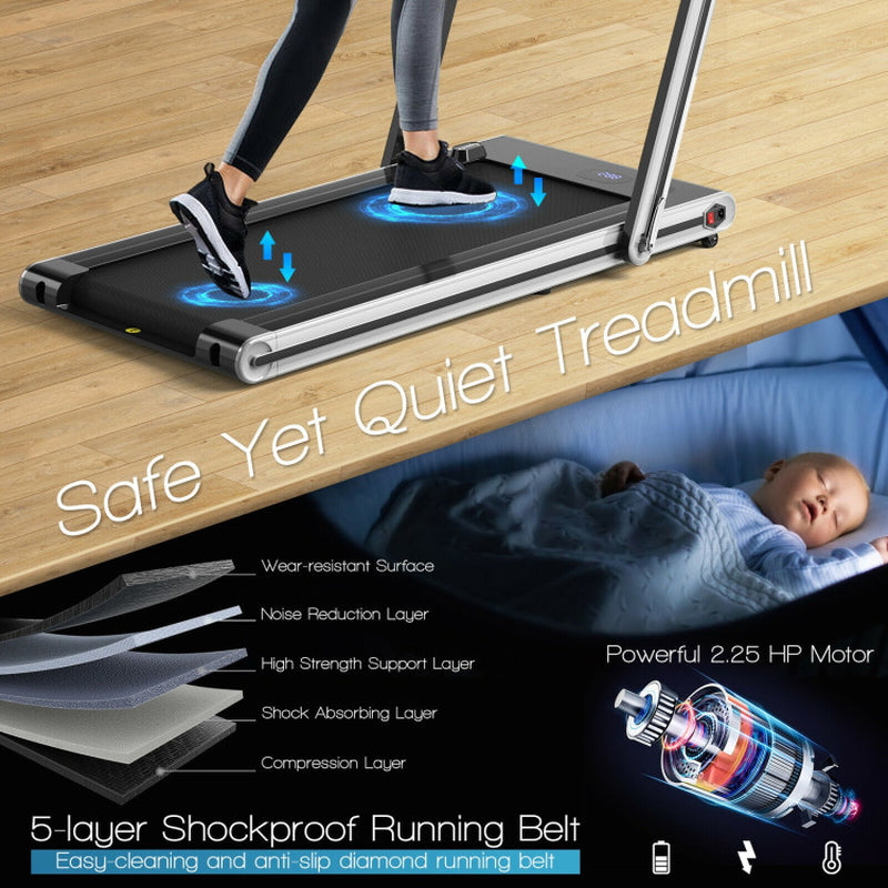 2-In-1 Folding Treadmill with Dual LED Display-Navy