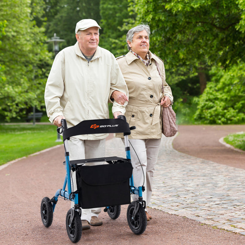 Blue Height Adjustable Foldable Rolling Walker with Seat for Seniors