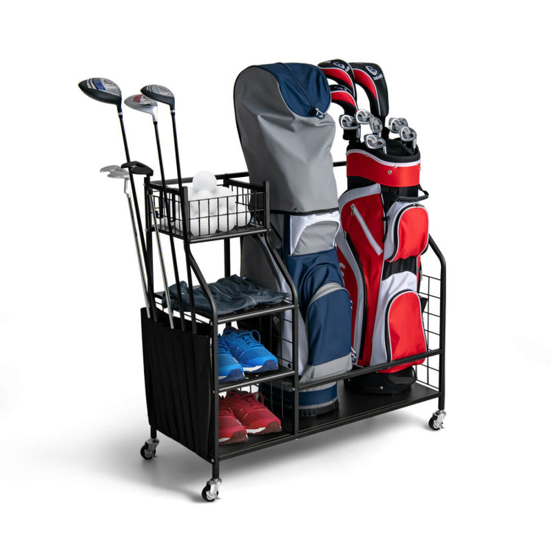 Double Golf Bag Organizer with Lockable Universal Wheels